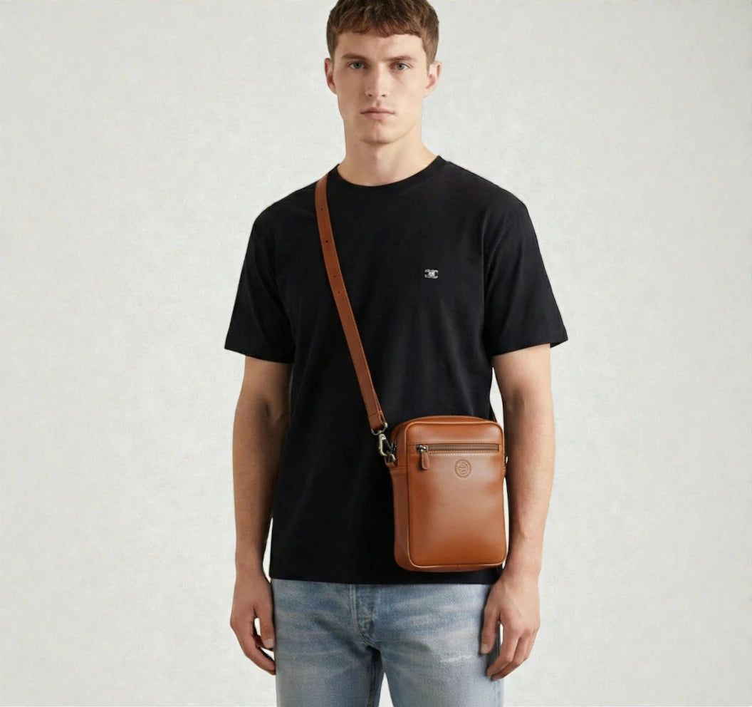 AmberStride Leather Sling Bag – Tan Colour