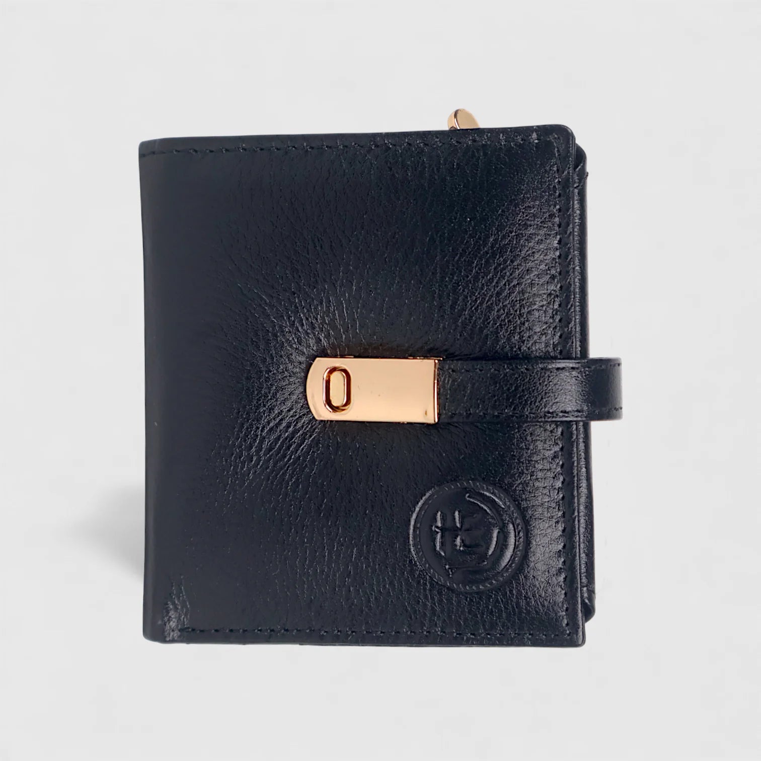 🎁 Crest Compact Leather Trifold Wallet – Black Colour