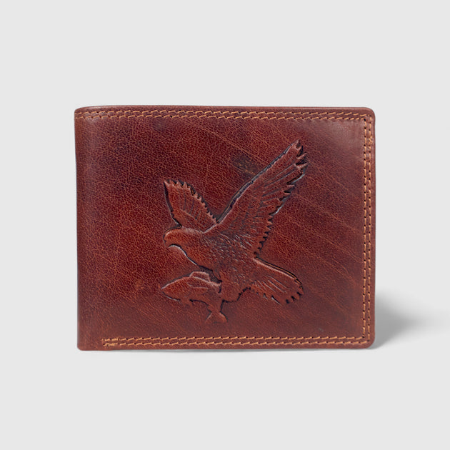 Falcon Ridge Vintage Brown Leather Bifold Wallet | Coin Pocket & Card ...