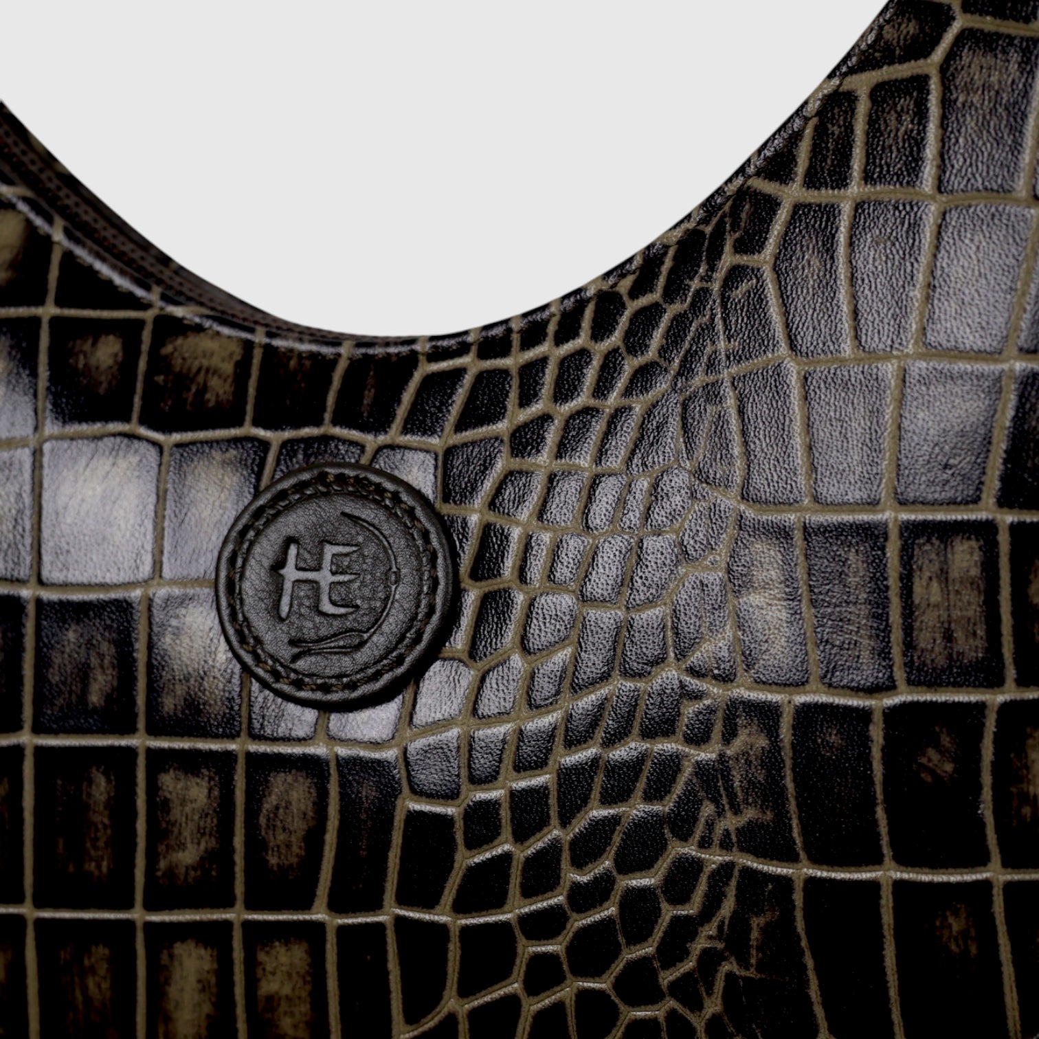 Noir Croco Vintage Crescent Shoulder Bag – Black Gold Colour