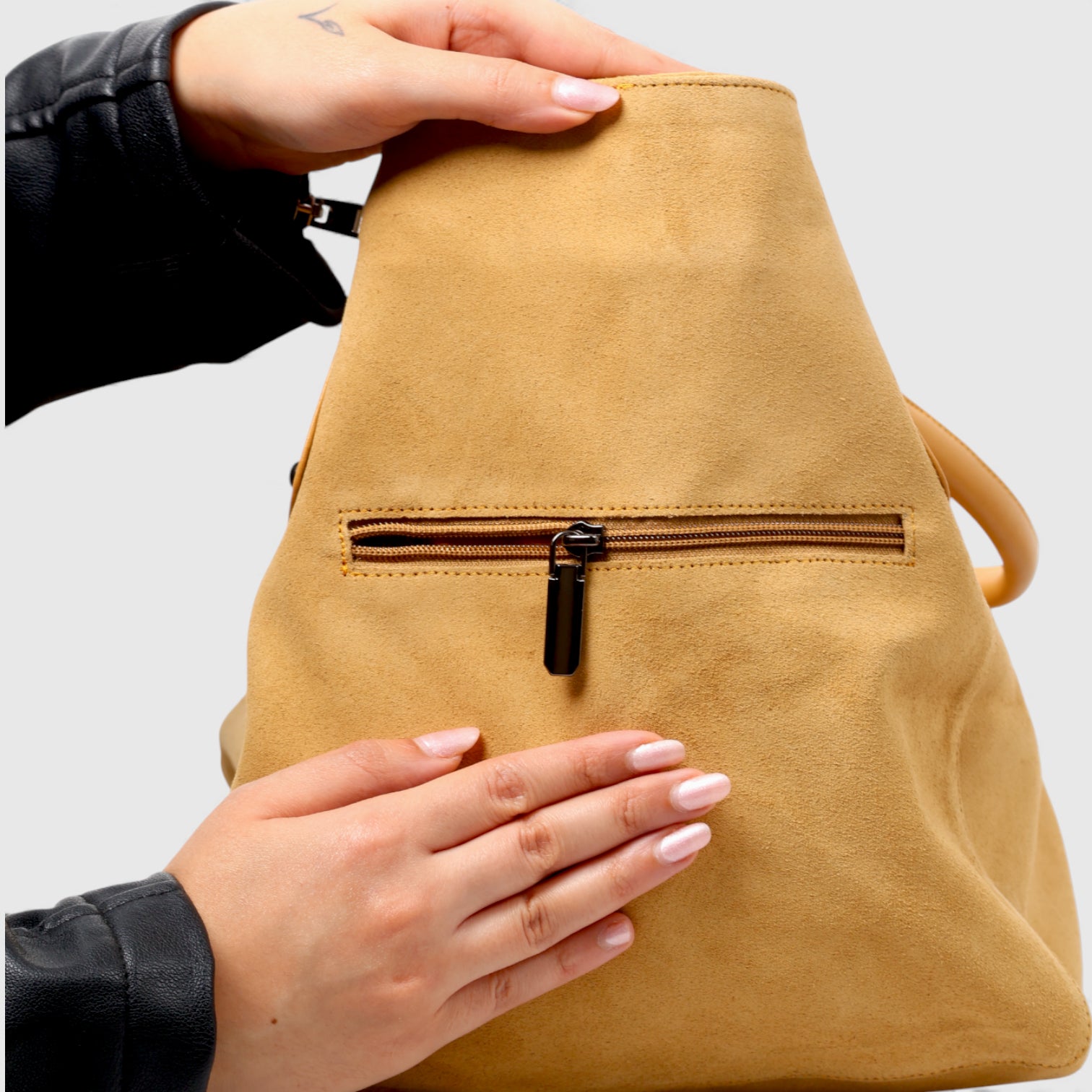 Monarch Luxe Suede Leather Convertible Tote Handbag – Camel Tan