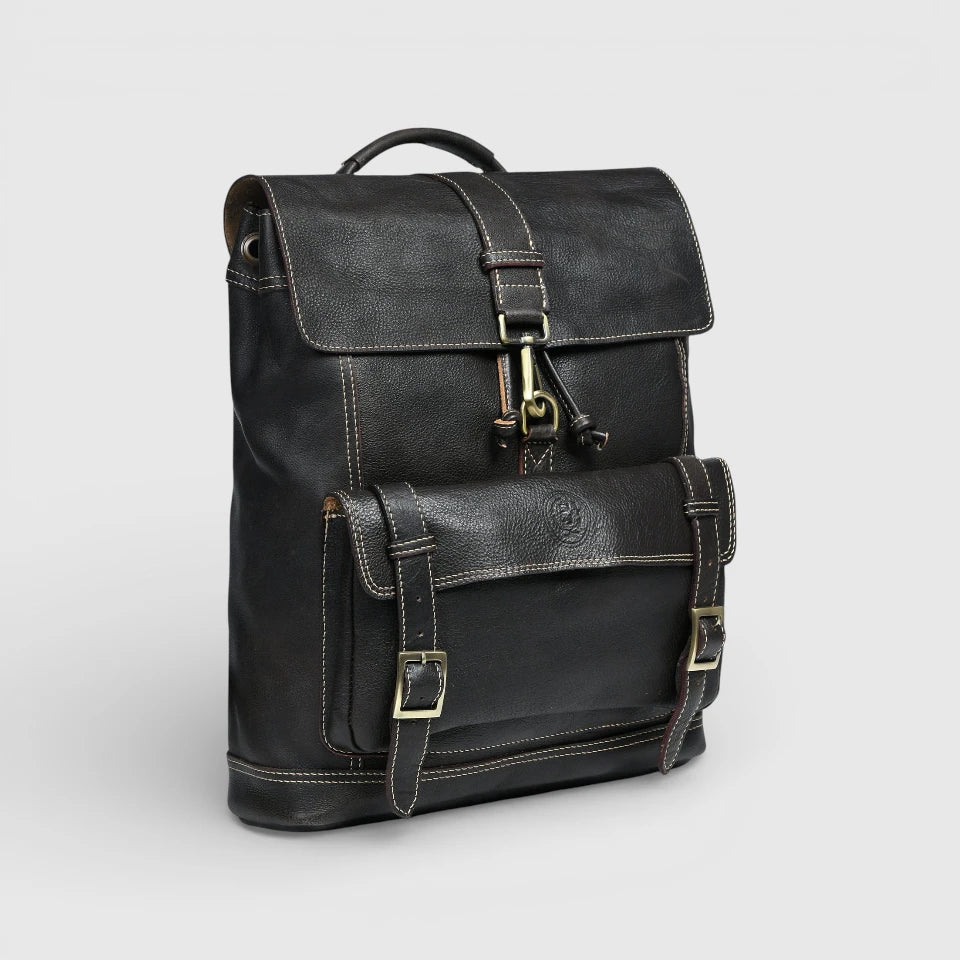 Heritage Explorer Vintage Leather Backpack – Multi-Pocket Travel & Work Backpack | Black colour
