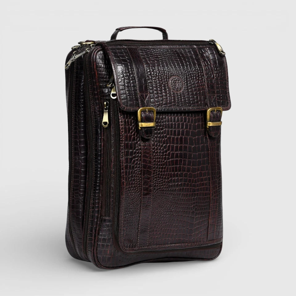 Heritage Voyager Convertible Leather Backpack Croco Textured Laptop Backpack & Briefcase| Maroon colour