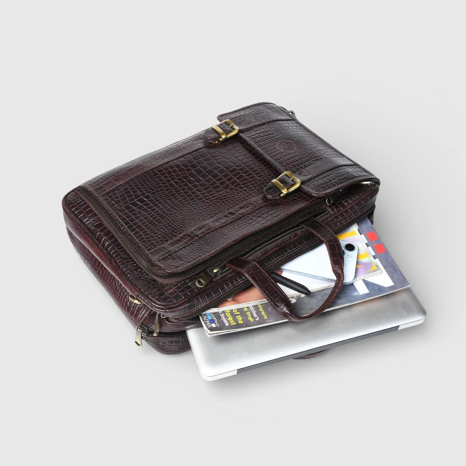 Heritage Voyager Convertible Leather Backpack Croco Textured Laptop Backpack & Briefcase| Maroon colour