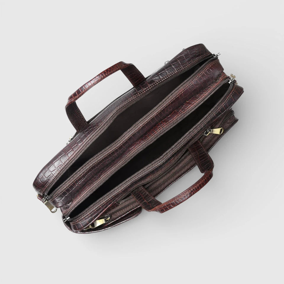 Heritage Voyager Convertible Leather Backpack Croco Textured Laptop Backpack & Briefcase| Maroon colour
