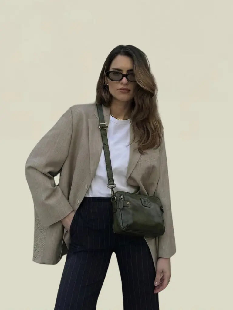 Classic Cognac Leather Women's Handbag - Olive Colour