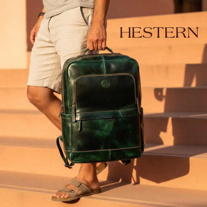 Alpine Vintage Leather Laptop Backpack - Rich Green