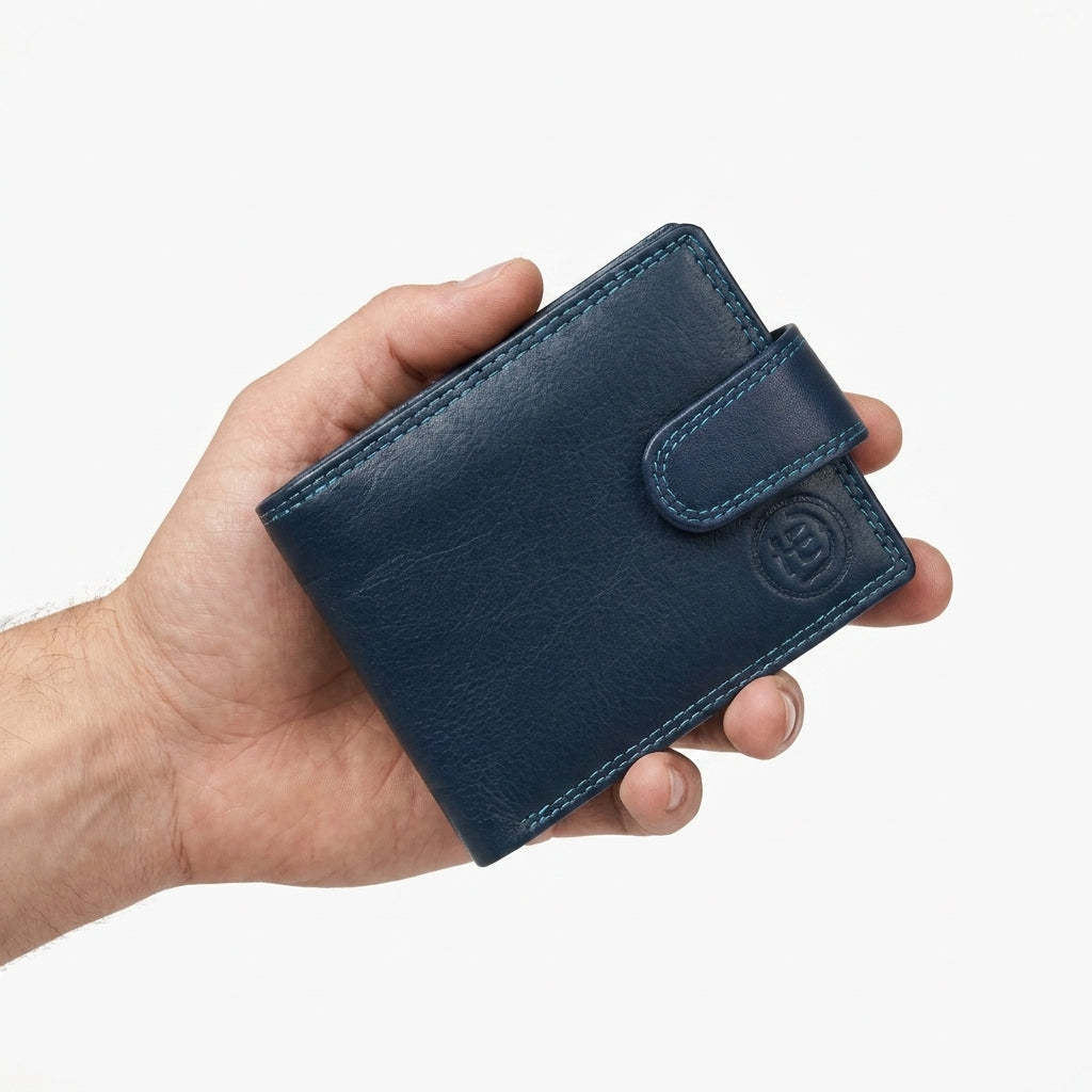 Executive Shield Leather Wallet – Midnight Blue