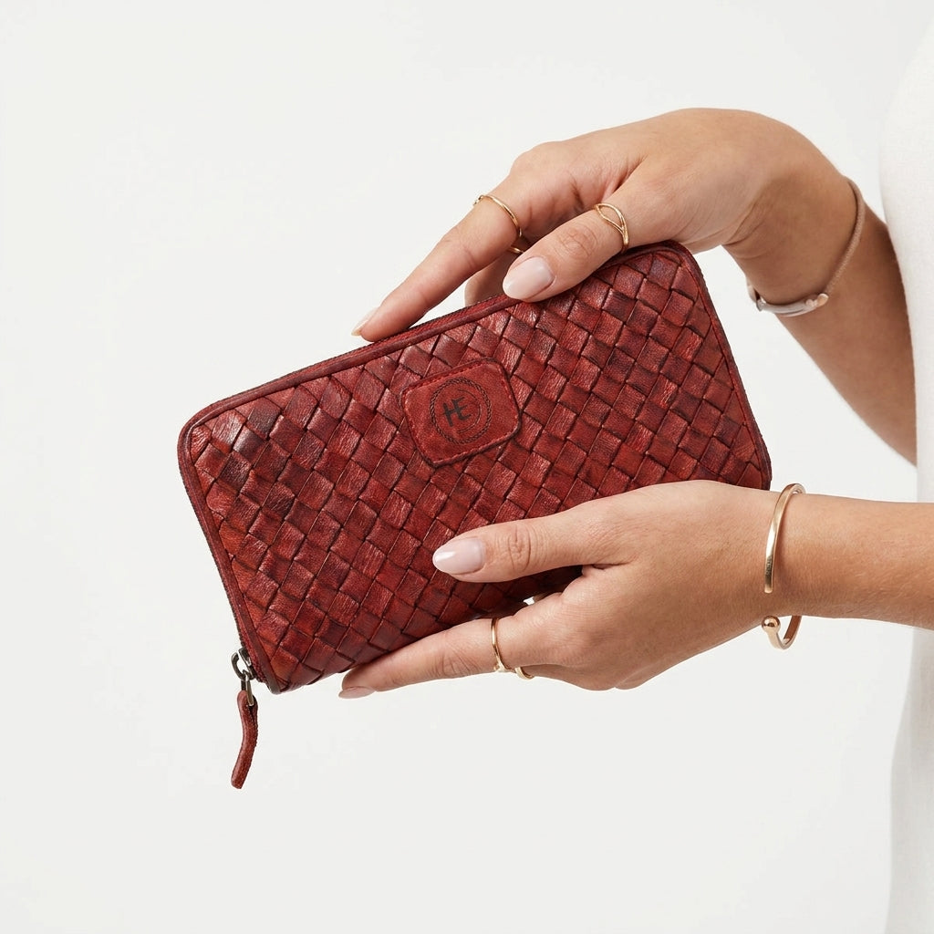 Aurelian Woven Zip Wallet – Crimson Red