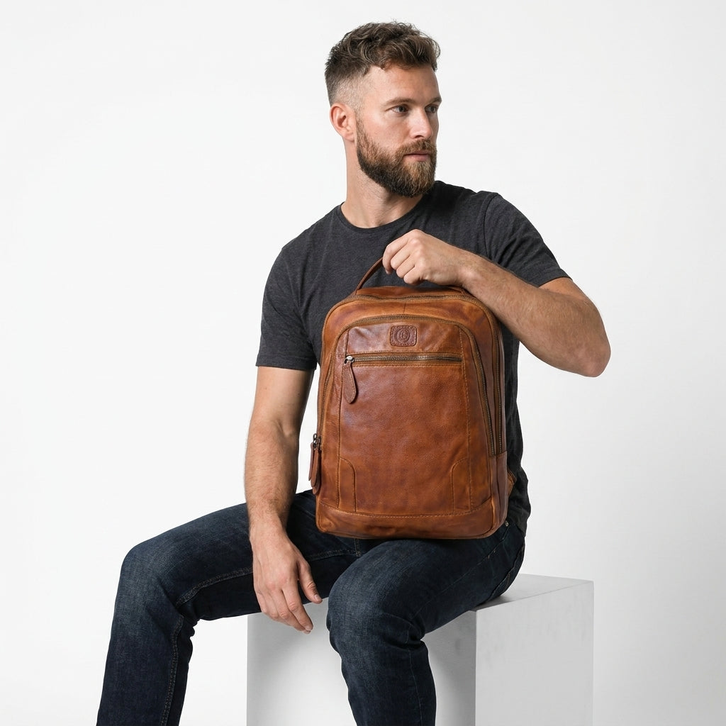 Hestern Trailmark Leather Backpack – Tan color
