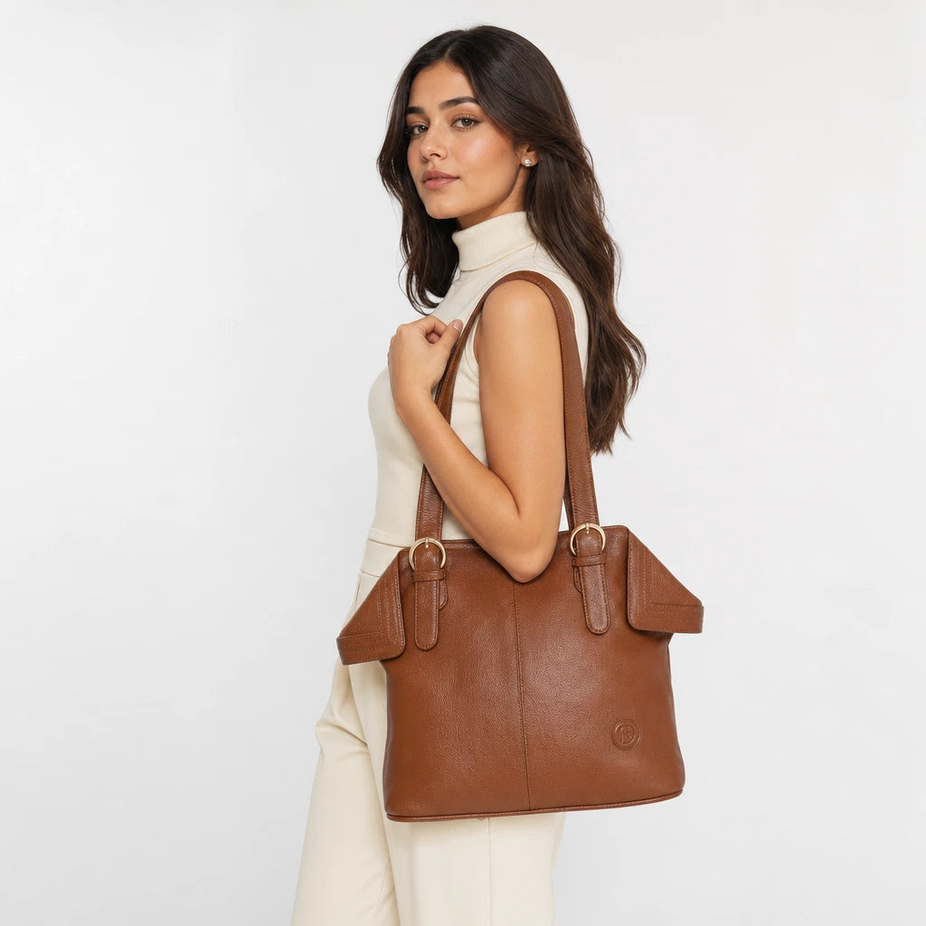 Aveline Leather Shoulder Tote – Tan