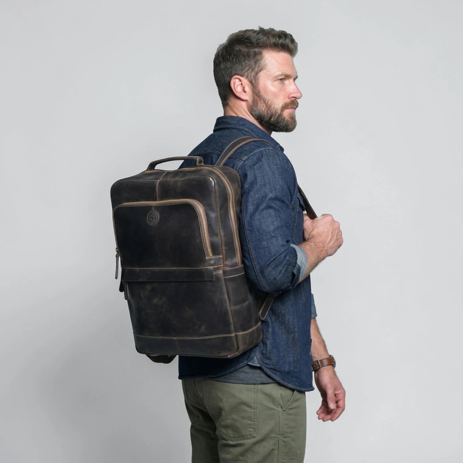 Alpine Vintage Leather Laptop Backpack - Espresso Brown