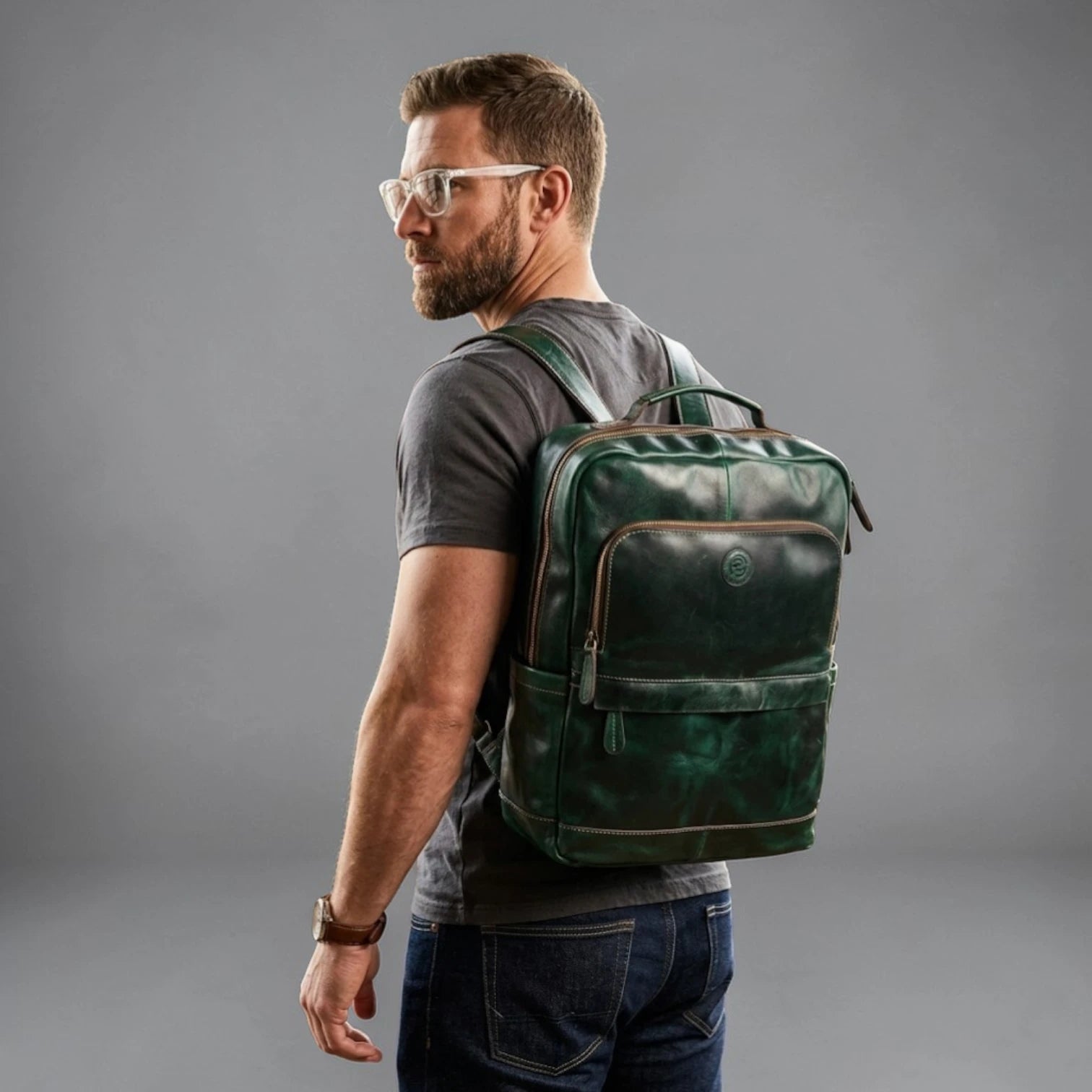 Alpine Vintage Leather Laptop Backpack - Rich Green