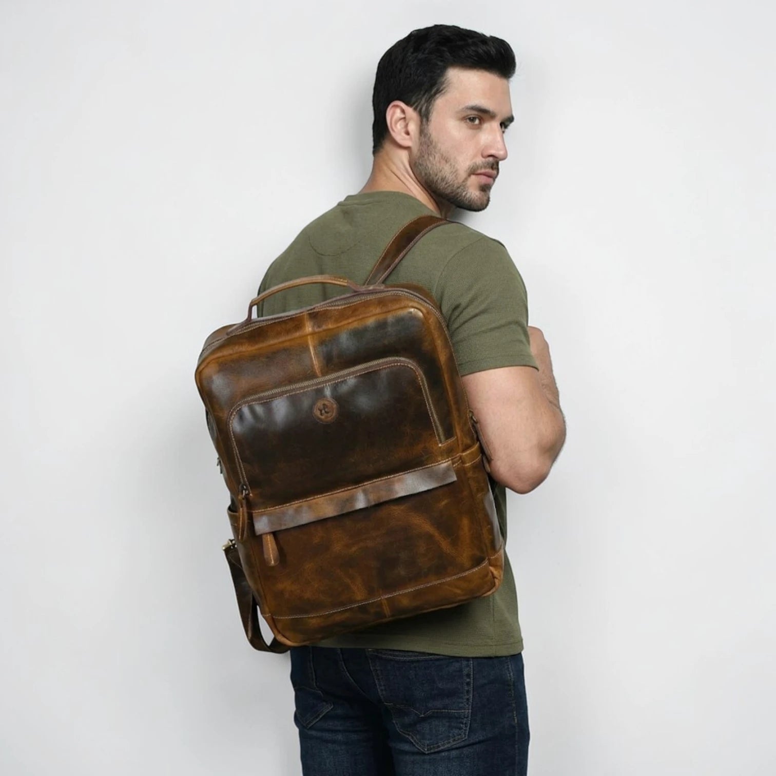 Alpine Vintage Leather Laptop Backpack - Brown Colour