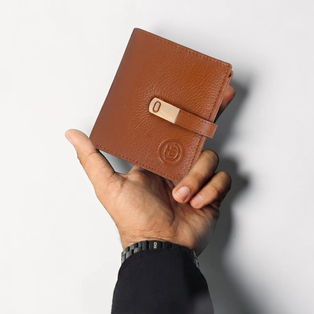 Crest Compact Leather Trifold Wallet – Tan Colour