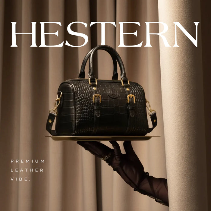 Emerald Luxe Croc Satchel Bag - Black Colour