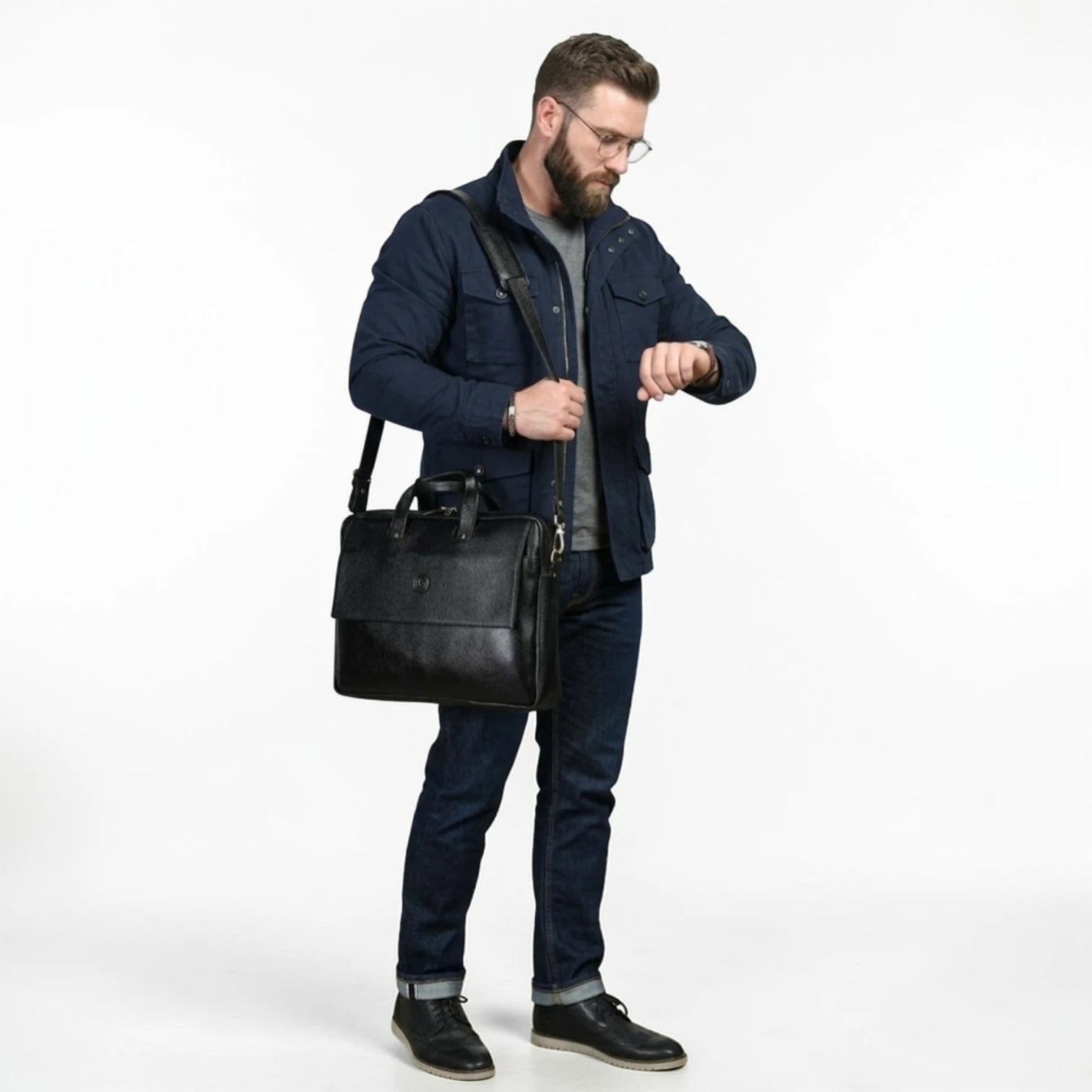 Executive Edge Leather Laptop Briefcase - Black Colour