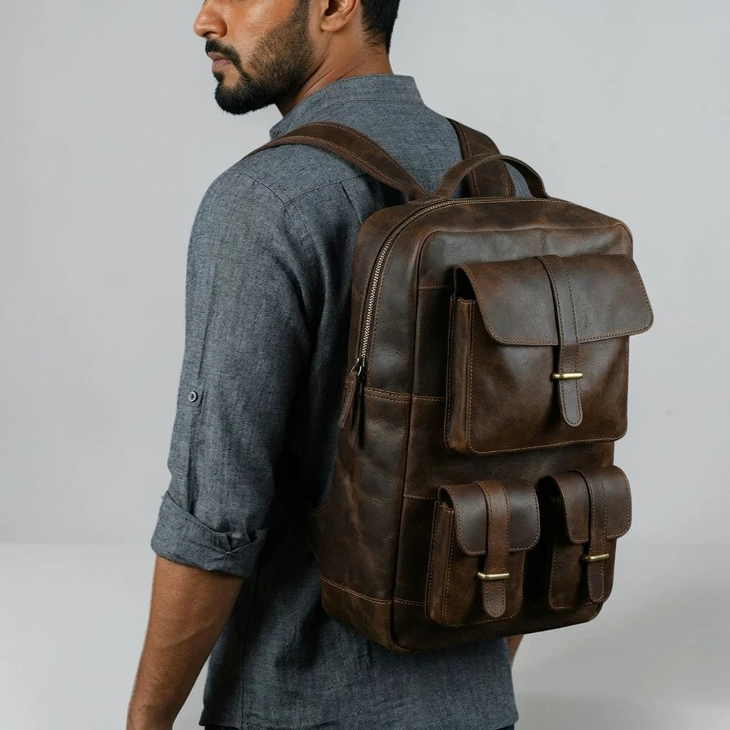Hestern TerraLux Leather Backpack-Expresso Brown