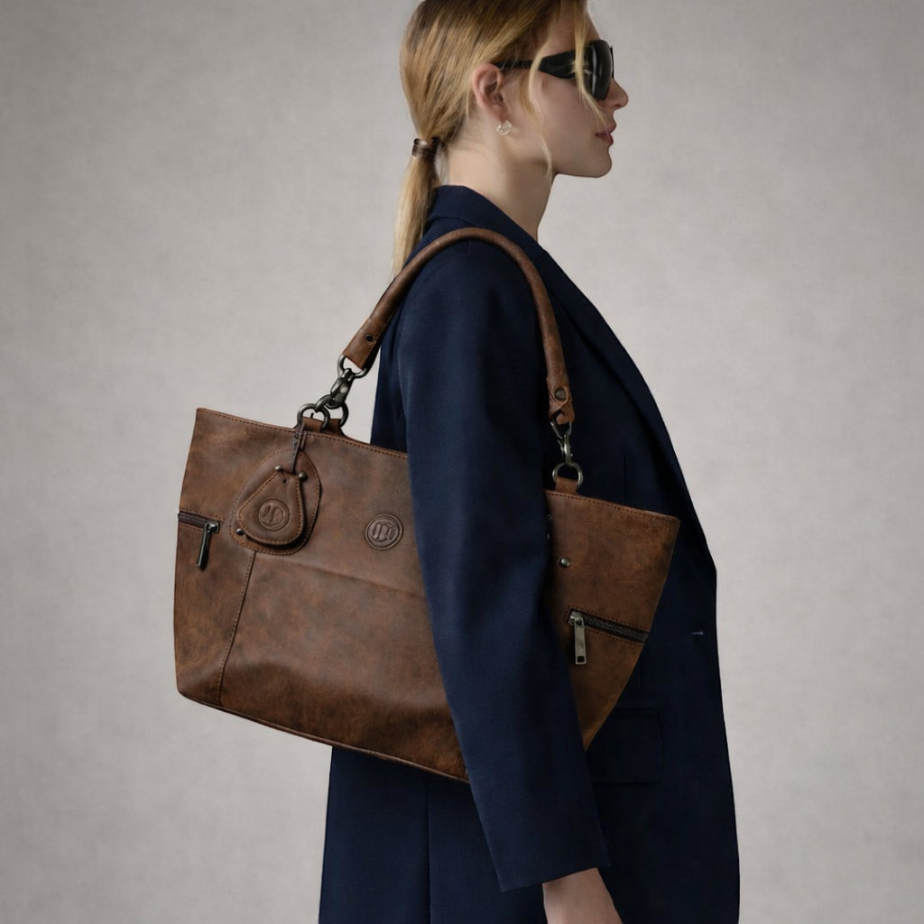 Monarch Luxe Suede Leather Convertible Tote Handbag – Coffee Brown