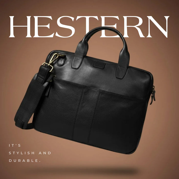 Voyager Premium Leather Laptop Bag - Black Colour