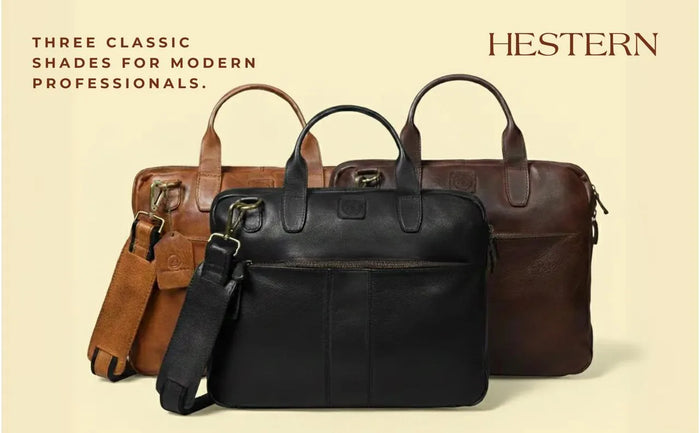 Voyager Premium Leather Laptop Bag - Black Colour