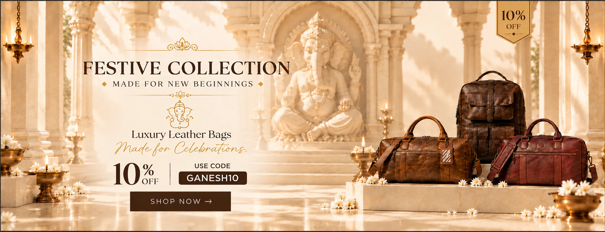 Festive Collection, made for new beginnings — luxury leather bags. 10% off with code GANESH10.